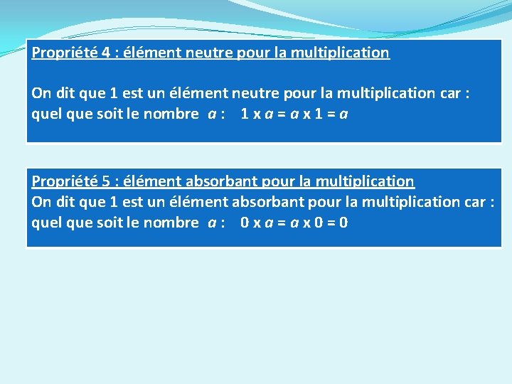 Propriété 4 : élément neutre pour la multiplication On dit que 1 est un