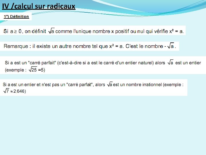 IV /calcul sur radicaux IV /calcul sur radicaux