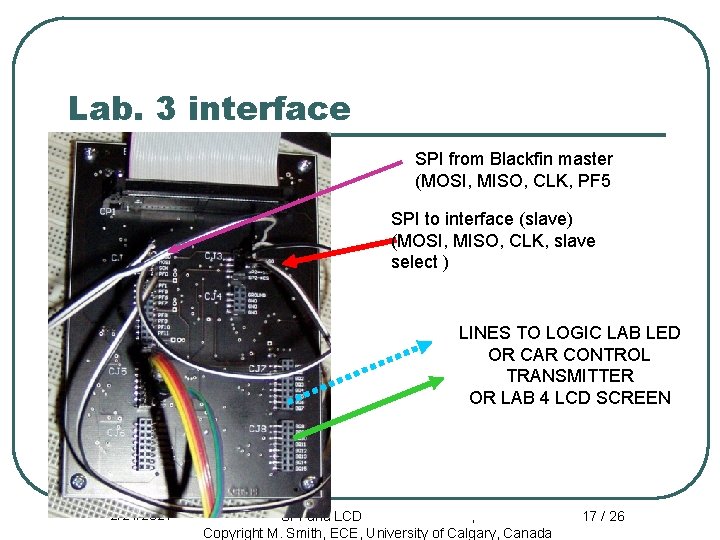 Lab. 3 interface SPI from Blackfin master (MOSI, MISO, CLK, PF 5 SPI to
