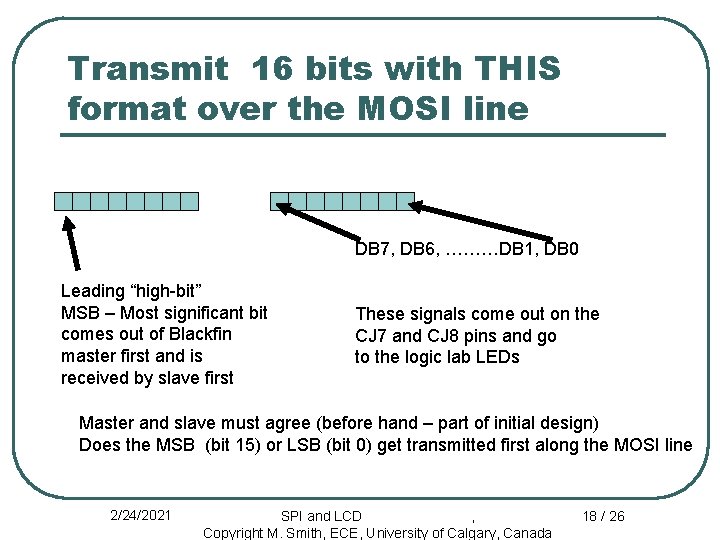 Transmit 16 bits with THIS format over the MOSI line DB 7, DB 6,