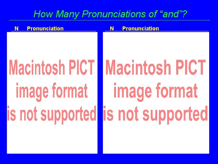 How Many Pronunciations of “and”? N Pronunciation 