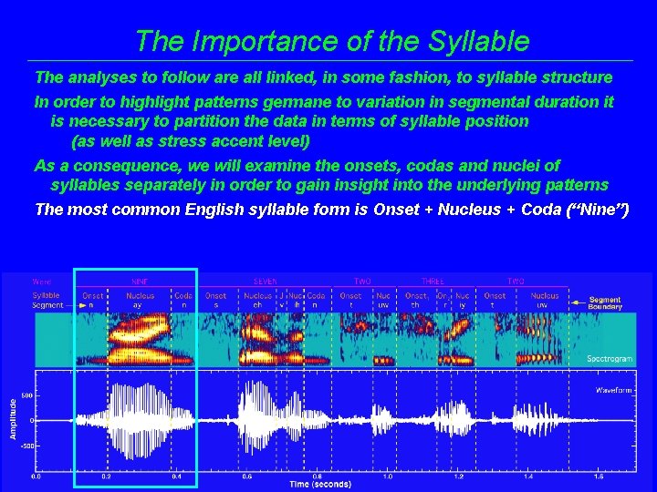 The Importance of the Syllable The analyses to follow are all linked, in some