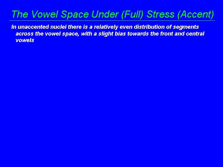 The Vowel Space Under (Full) Stress (Accent) In unaccented nuclei there is a relatively