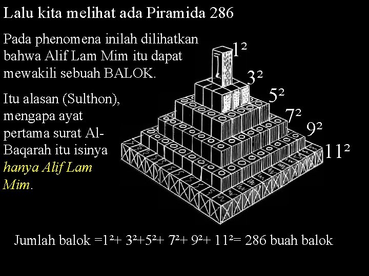 Lalu kita melihat ada Piramida 286 Pada phenomena inilah dilihatkan bahwa Alif Lam Mim