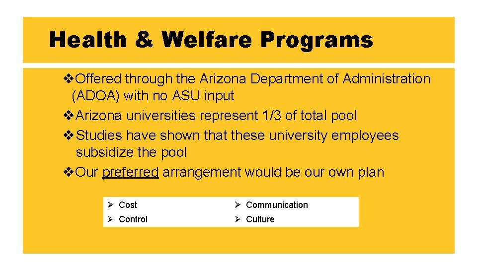 Health & Welfare Programs v. Offered through the Arizona Department of Administration (ADOA) with