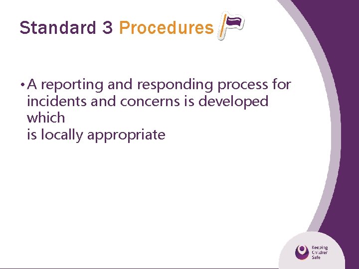 Standard 3 Procedures • A reporting and responding process for incidents and concerns is