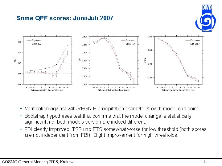 Some QPF scores: Juni/Juli 2007 • Verification against 24 h-REGNIE precipitation estimate at each