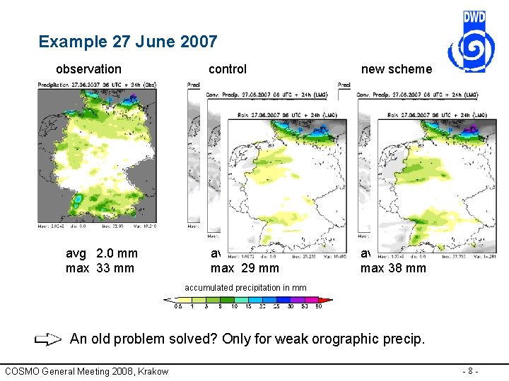 Example 27 June 2007 observation avg 2. 0 mm max 33 mm control new