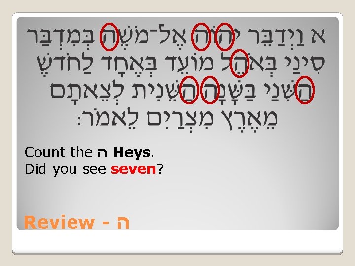 Count the ה Heys. Did you see seven? Review - ה 