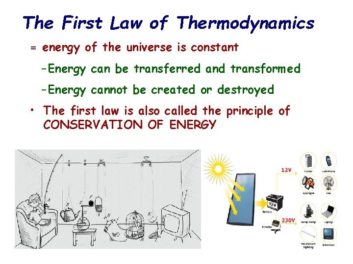 The First Law of Thermodynamics = energy of the universe is constant – Energy