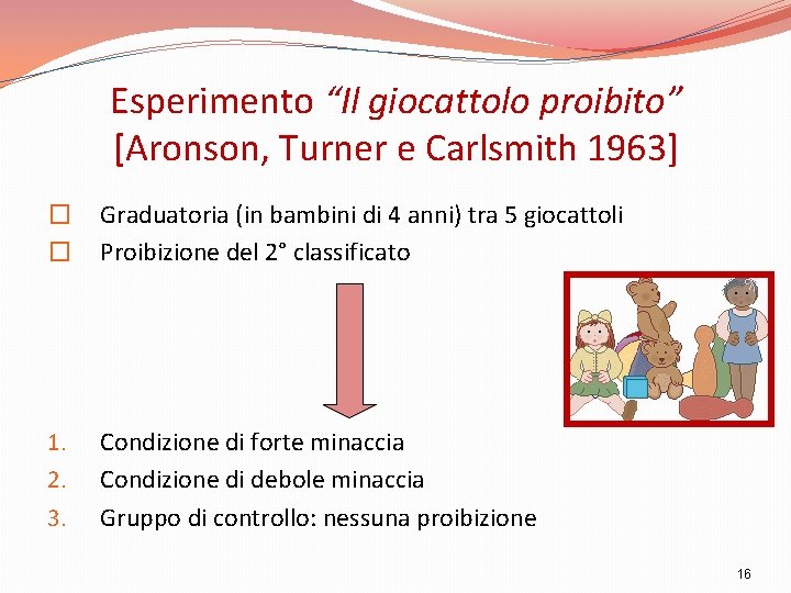 Esperimento “Il giocattolo proibito” [Aronson, Turner e Carlsmith 1963] � � Graduatoria (in bambini