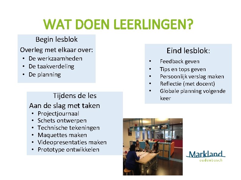 WATWAT IS HET VAK O&O NIET! DOEN LEERLINGEN? Begin lesblok • Een technisch Overleg