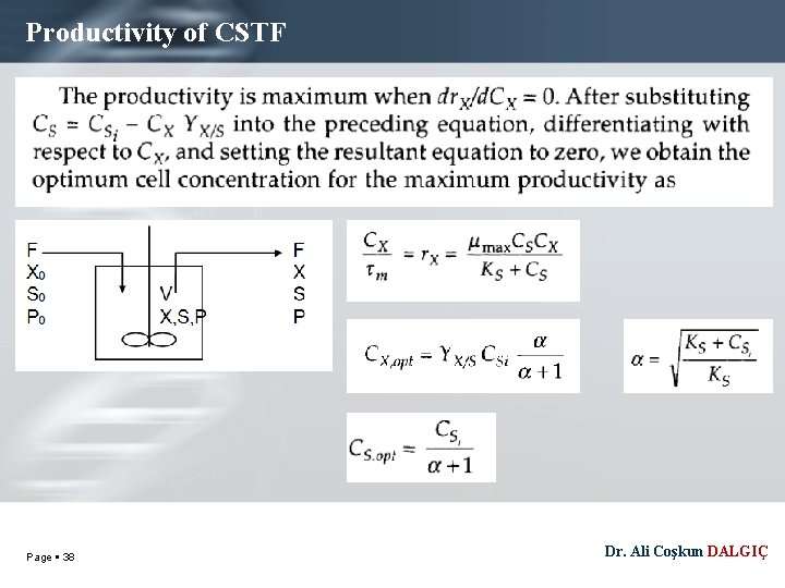 Productivity of CSTF Page 38 Dr. Ali Coşkun DALGIÇ 