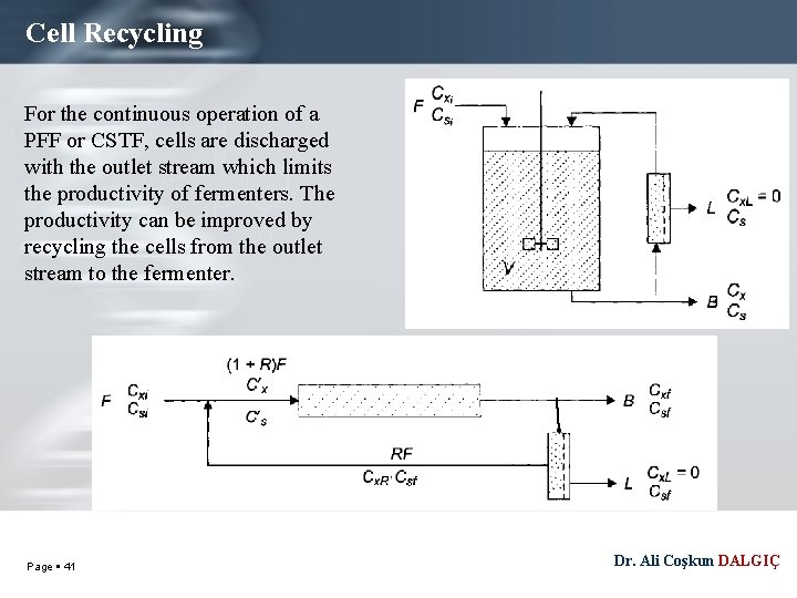 Cell Recycling For the continuous operation of a PFF or CSTF, cells are discharged