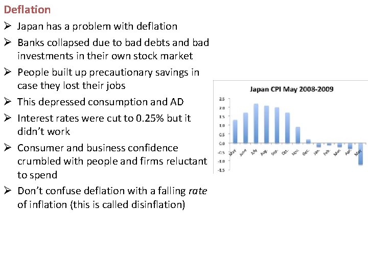 Deflation Ø Japan has a problem with deflation Ø Banks collapsed due to bad