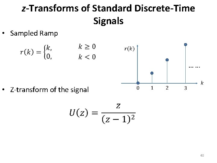 z-Transforms of Standard Discrete-Time Signals • Sampled Ramp • Z-transform of the signal 40