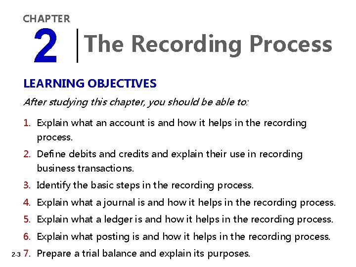 CHAPTER 2 The Recording Process LEARNING OBJECTIVES After studying this chapter, you should be
