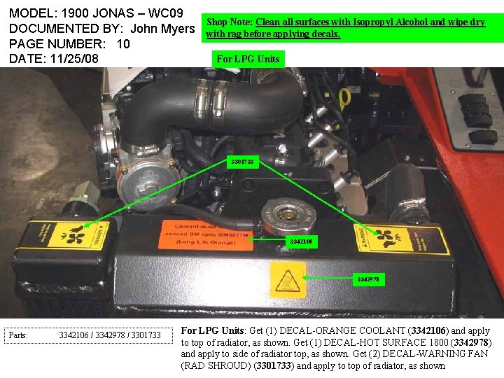 MODEL: 1900 JONAS – WC 09 DOCUMENTED BY: John Myers PAGE NUMBER: 10 DATE: