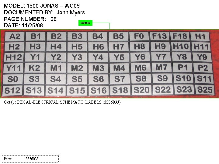 MODEL: 1900 JONAS – WC 09 DOCUMENTED BY: John Myers PAGE NUMBER: 28 3336033