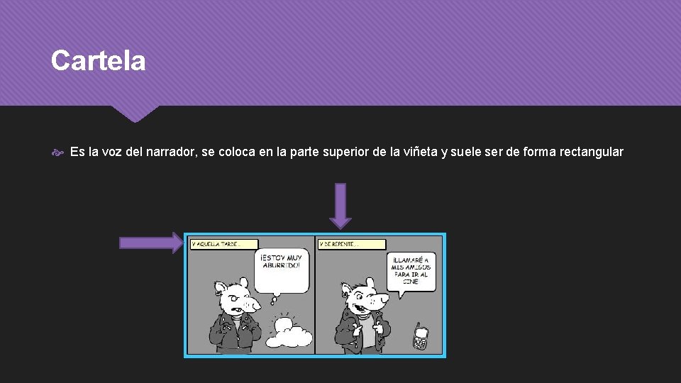 Cartela Es la voz del narrador, se coloca en la parte superior de la