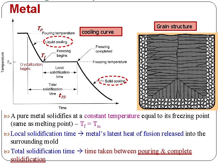 Metal TP cooling curve Grain structure Tf Crystallization begins t. TS A pure metal