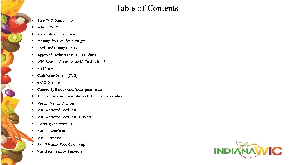 Table of Contents § § § § § State WIC Contact Info What is