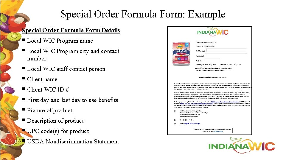 Special Order Formula Form: Example Special Order Formula Form Details § Local WIC Program