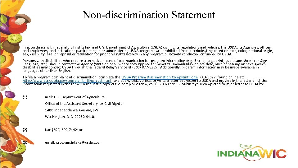 Non-discrimination Statement In accordance with Federal civil rights law and U. S. Department of