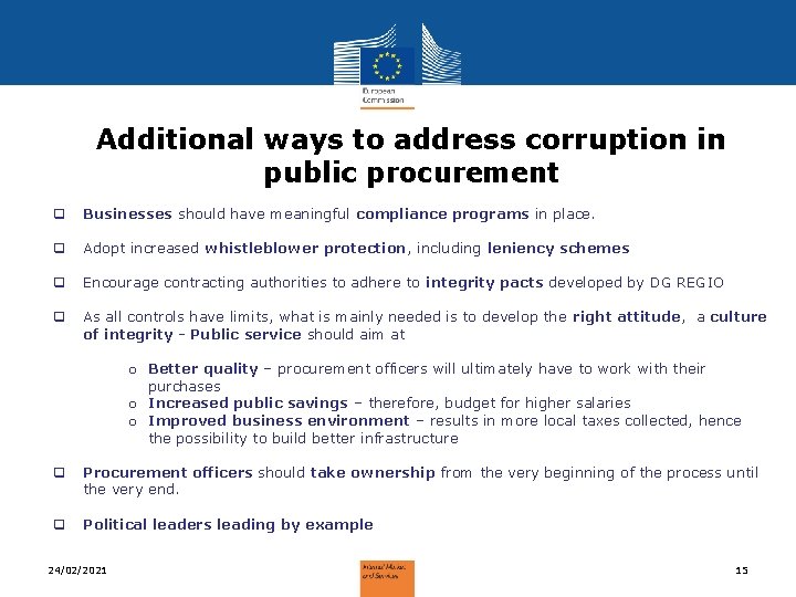 Additional ways to address corruption in public procurement q Businesses should have meaningful compliance