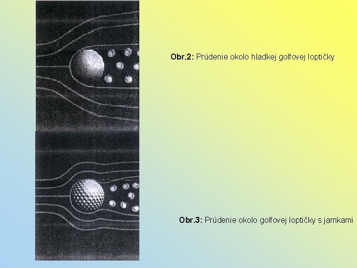 Obr. 2: Prúdenie okolo hladkej golfovej loptičky Obr. 3: Prúdenie okolo golfovej loptičky s