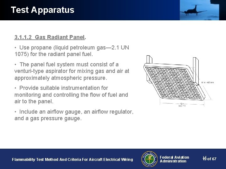 Test Apparatus 3. 1. 1. 2 Gas Radiant Panel. • Use propane (liquid petroleum