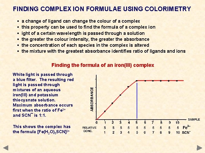 FINDING COMPLEX ION FORMULAE USING COLORIMETRY • • • a change of ligand can FINDING COMPLEX ION FORMULAE USING COLORIMETRY • • • a change of ligand can