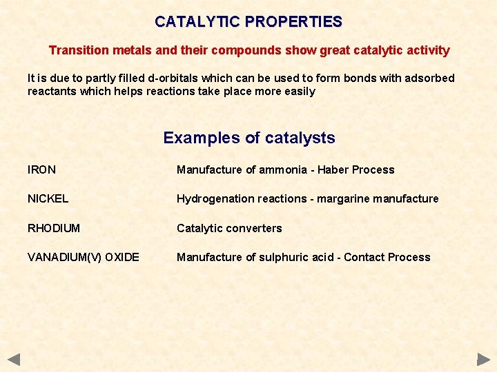 CATALYTIC PROPERTIES Transition metals and their compounds show great catalytic activity It is due CATALYTIC PROPERTIES Transition metals and their compounds show great catalytic activity It is due