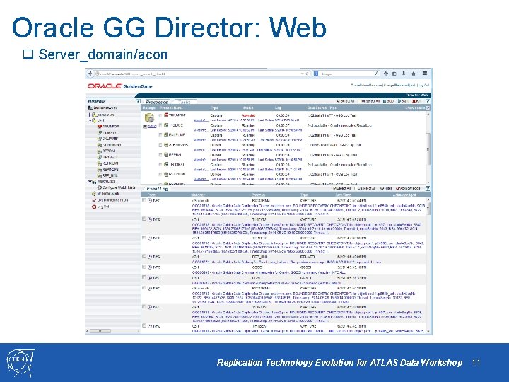 Oracle GG Director: Web q Server_domain/acon Replication Technology Evolution for ATLAS Data Workshop 11