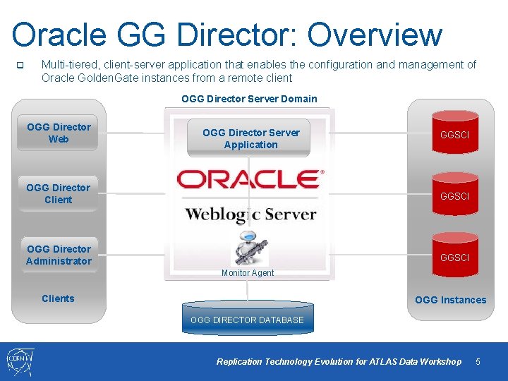 Oracle GG Director: Overview q Multi-tiered, client-server application that enables the configuration and management