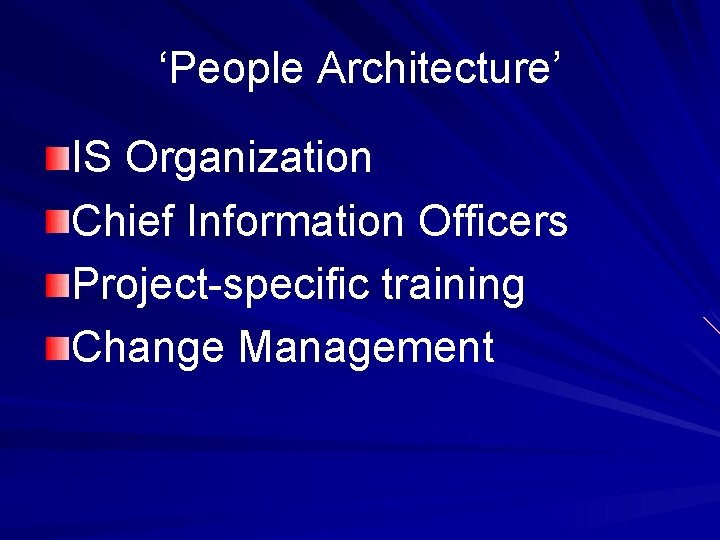 ‘People Architecture’ IS Organization Chief Information Officers Project-specific training Change Management 