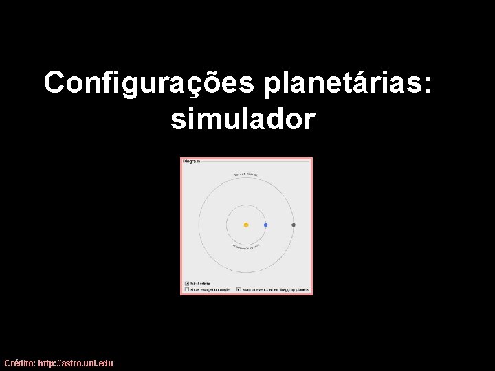 Configurações planetárias: simulador Crédito: http: //astro. unl. edu 