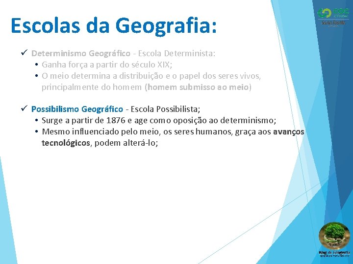 Escolas da Geografia: ü Determinismo Geográfico - Escola Determinista: • Ganha força a partir