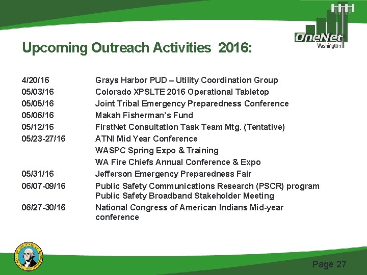 Upcoming Outreach Activities 2016: 4/20/16 05/03/16 05/05/16 05/06/16 05/12/16 05/23 -27/16 05/31/16 06/07 -09/16
