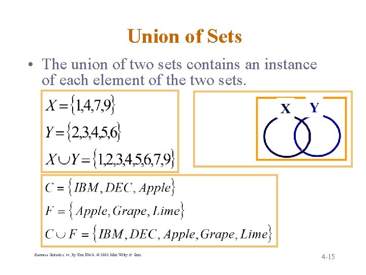 Union of Sets • The union of two sets contains an instance of each