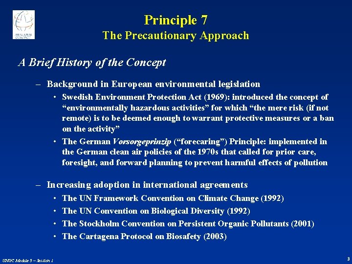 Principle 7 The Precautionary Approach A Brief History of the Concept – Background in