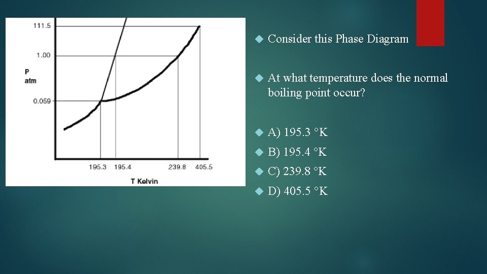  Consider this Phase Diagram At what temperature does the normal boiling point occur?