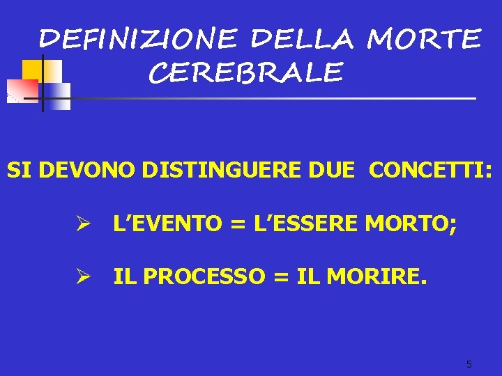 DEFINIZIONE DELLA MORTE CEREBRALE SI DEVONO DISTINGUERE DUE CONCETTI: Ø L’EVENTO = L’ESSERE MORTO;