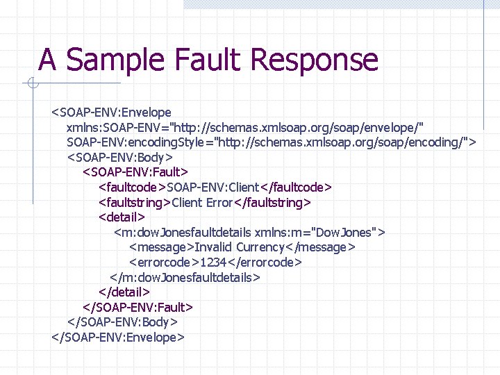 A Sample Fault Response <SOAP-ENV: Envelope xmlns: SOAP-ENV="http: //schemas. xmlsoap. org/soap/envelope/" SOAP-ENV: encoding. Style="http: