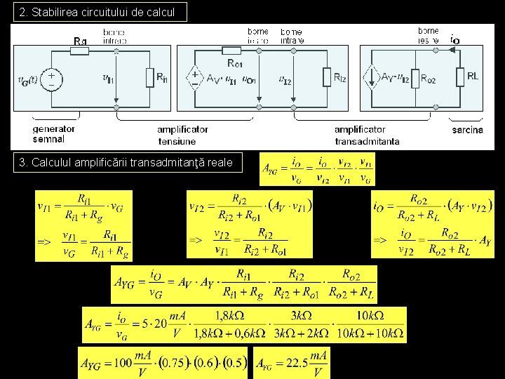 2. Stabilirea circuitului de calcul 3. Calculul amplificării transadmitanţă reale 