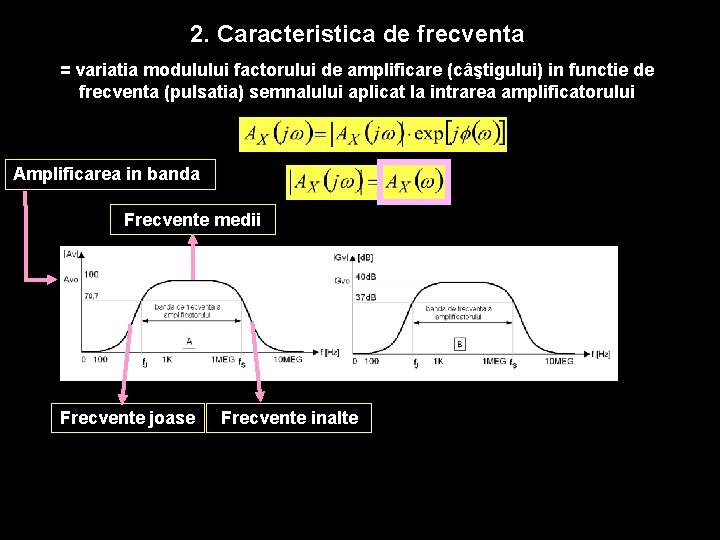 2. Caracteristica de frecventa = variatia modulului factorului de amplificare (câştigului) in functie de