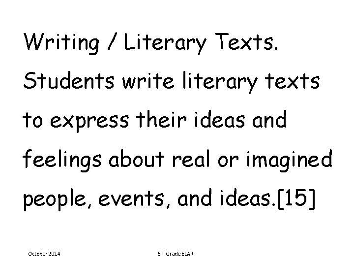 Writing / Literary Texts. Students write literary texts to express their ideas and feelings