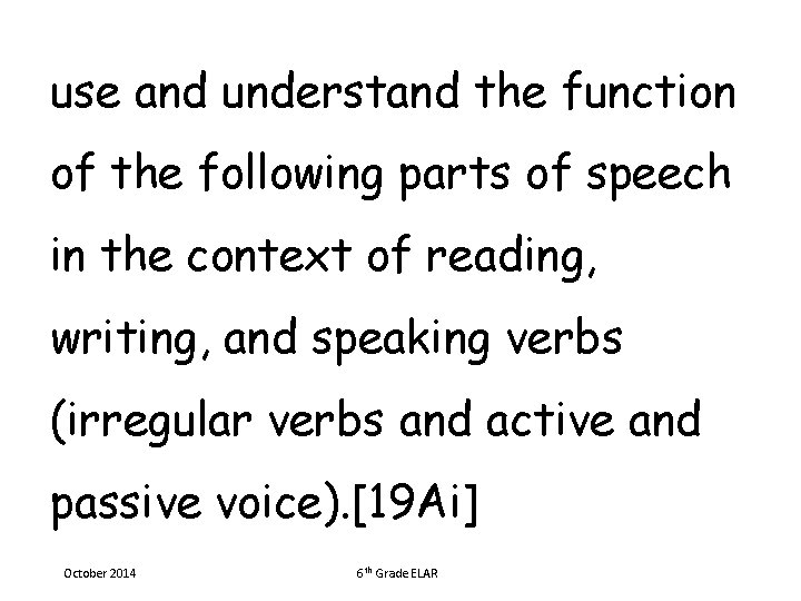 use and understand the function of the following parts of speech in the context