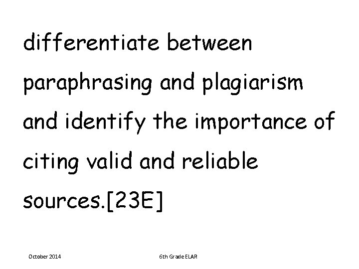 differentiate between paraphrasing and plagiarism and identify the importance of citing valid and reliable