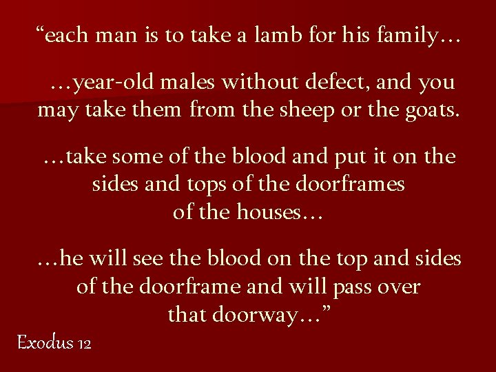 “each man is to take a lamb for his family… …year-old males without defect,